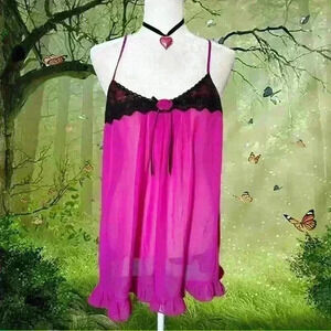 APT 9 Purple Mesh Slip With Black Lace Size L